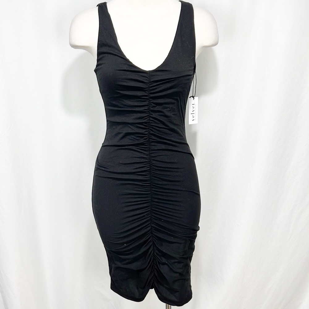 Anthropologie Black Ruched Dress